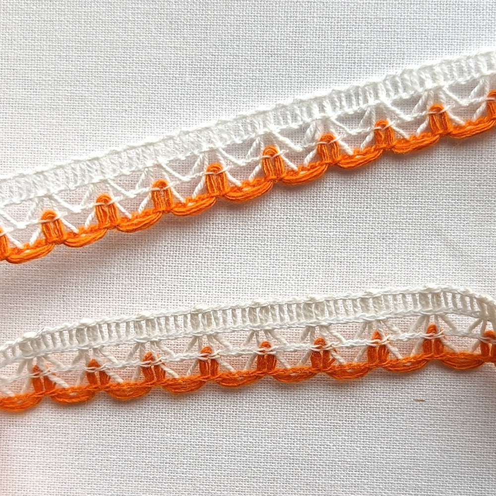 Coloured Edge Lace Trim - 12mm - Orange