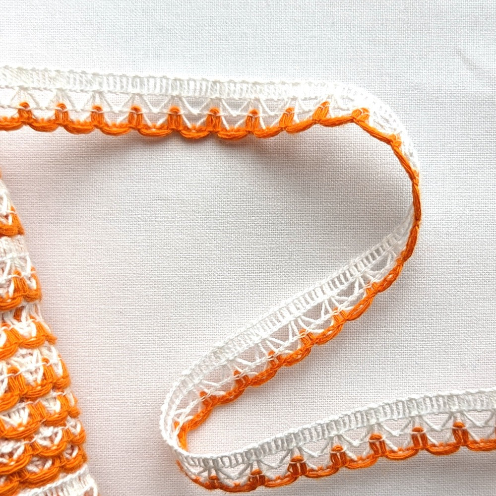 Coloured Edge Lace Trim - 12mm - Orange