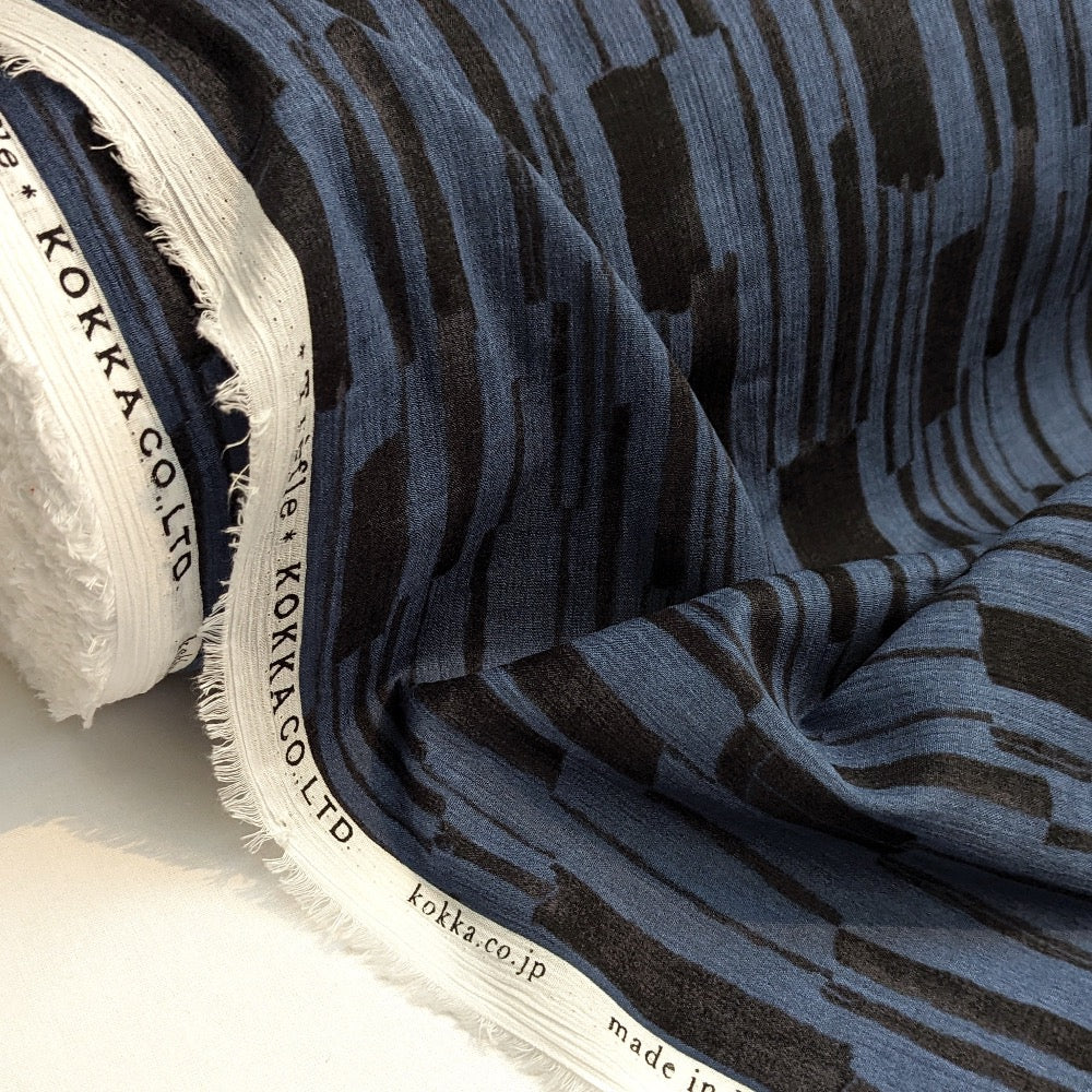 Monpex Piano by Kokka - Striped Crepe - Blue