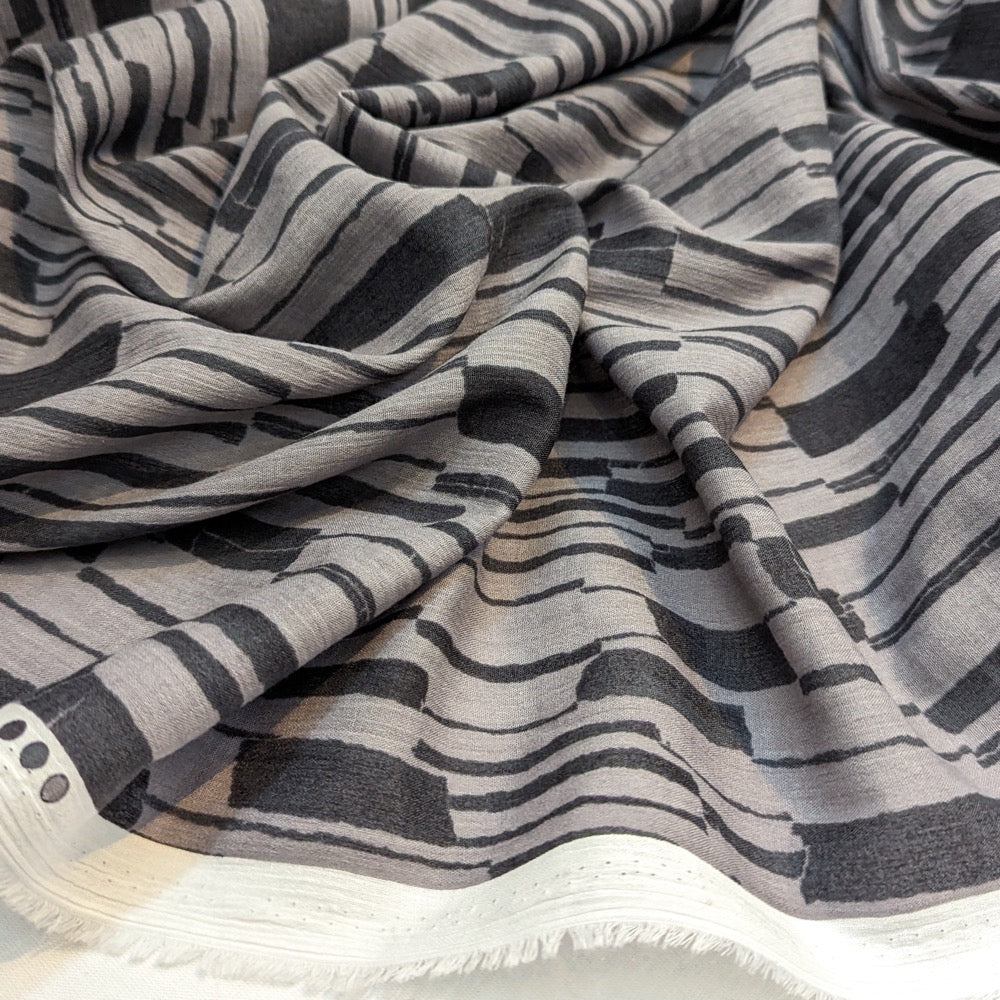 Monpex Piano by Kokka - Striped Crepe - Grey