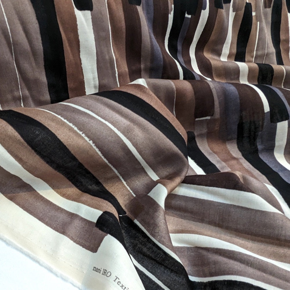 Japanese Stripe - Cotton Double Gauze - Brown by Kokka