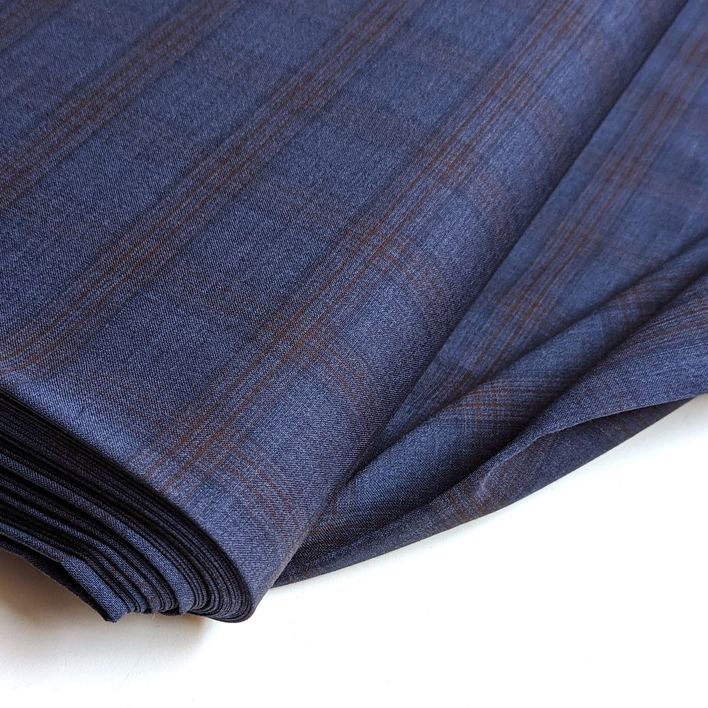 Italian Fine Wool Check Suiting - Blue/Ruby - No. 29