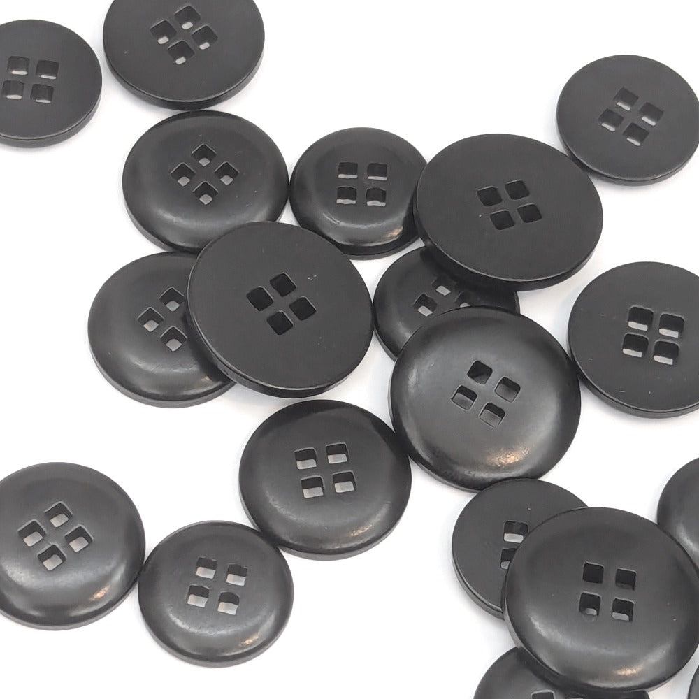 Corozo Button - Black - Square Hole - Shiny