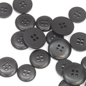 Corozo Button - Black - Square Hole - Shiny