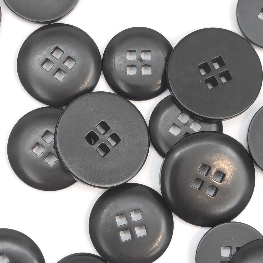 Corozo Button - Black - Square Hole - Shiny