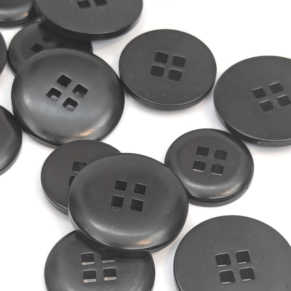 Corozo Button - Black - Square Hole - Shiny