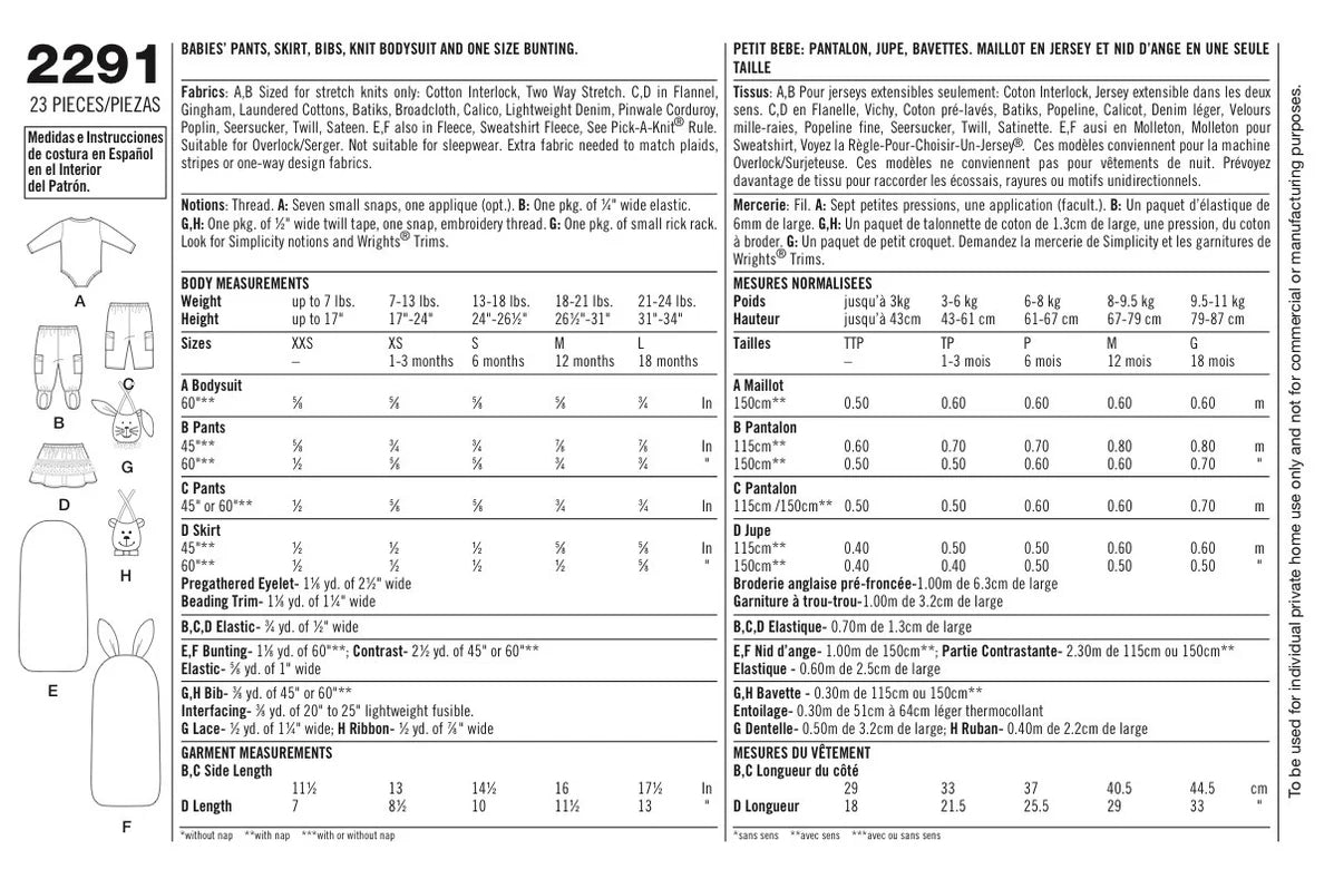 Simplicity 2291 Babies' Separates