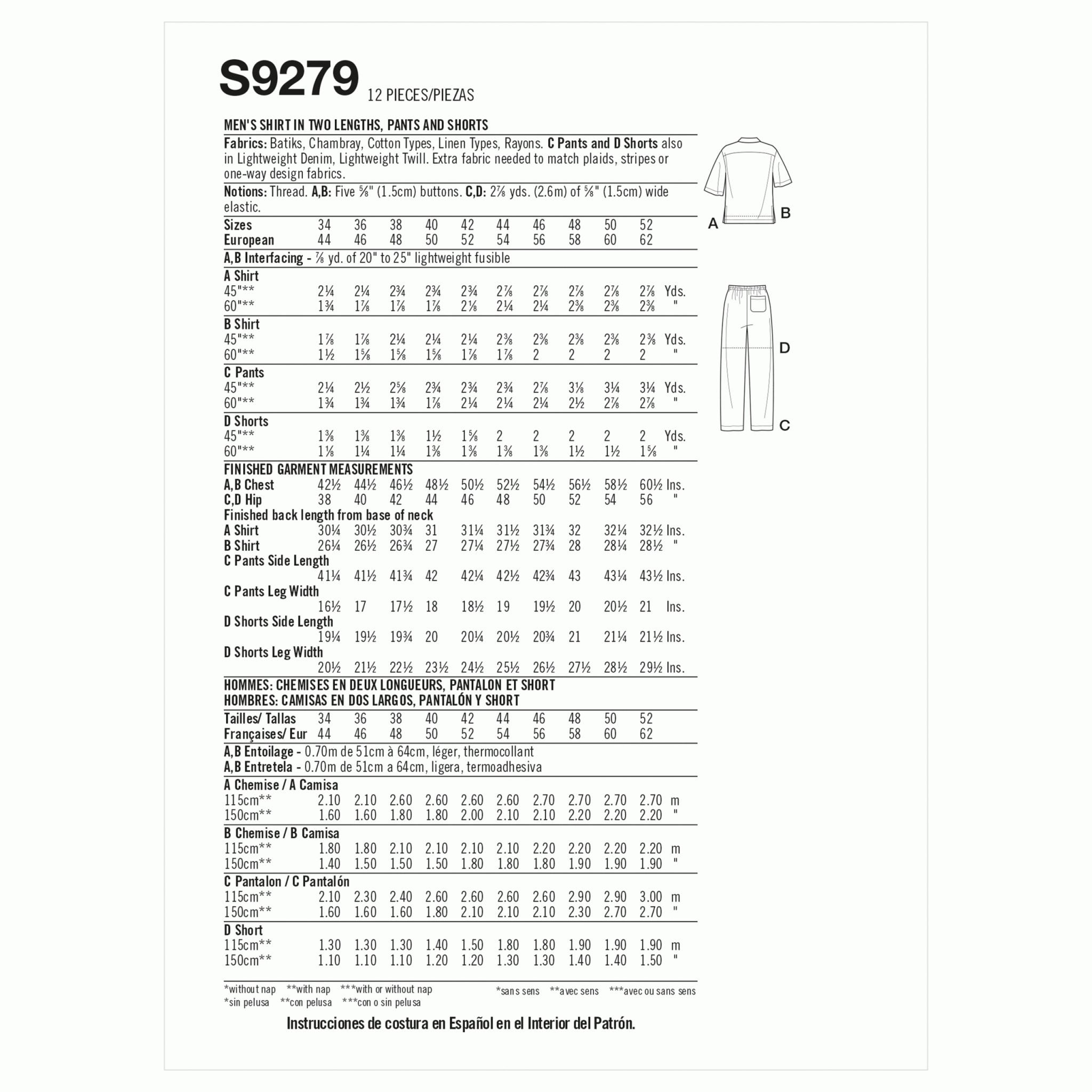 Simplicity 9279 - Men’s Shirt and Trousers