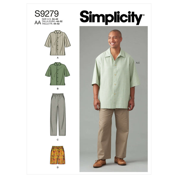 Simplicity Mens' 9279 - Men’s Shirt In Two Lengths, Trousers and Shorts