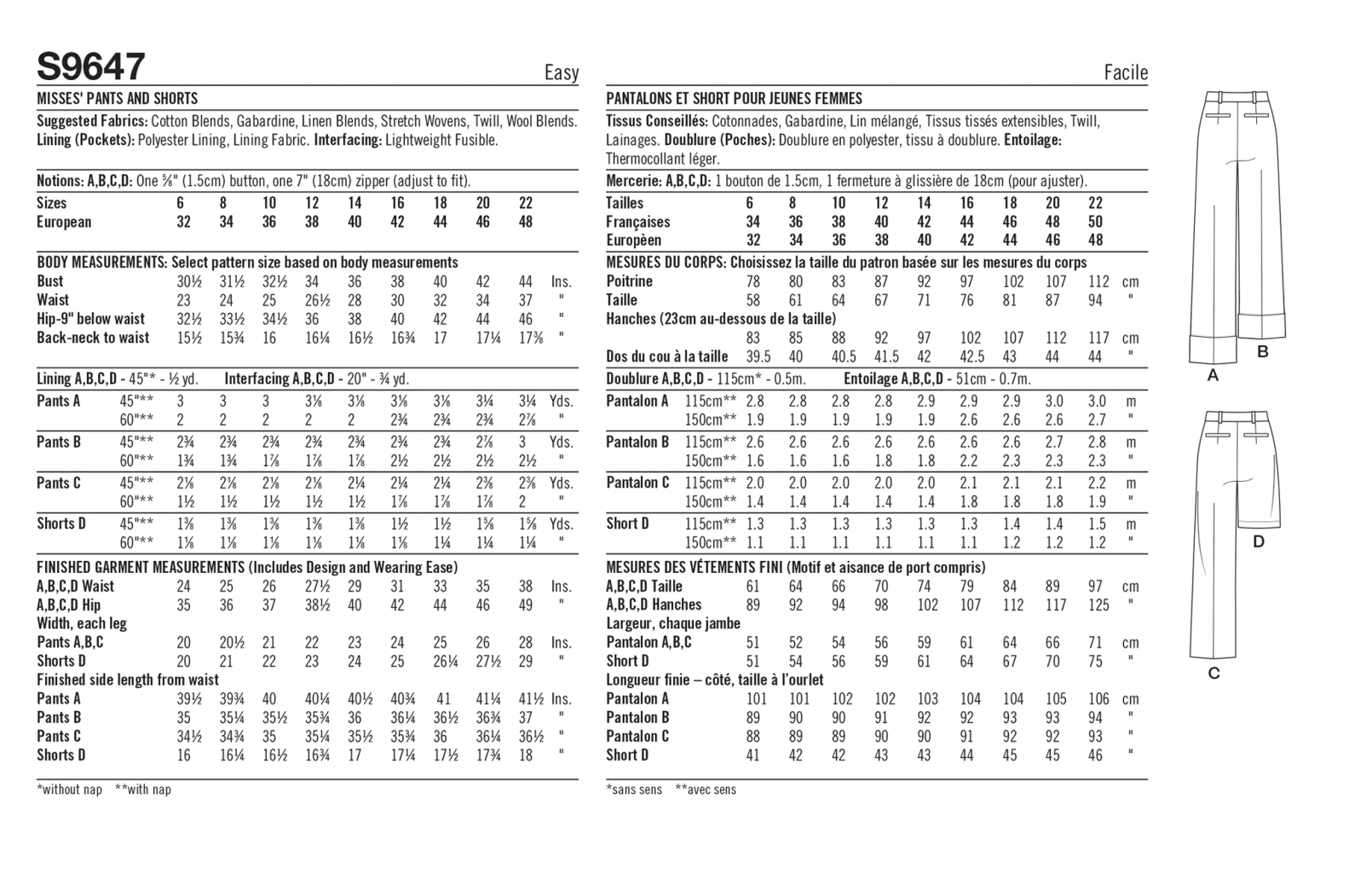 Simplicity 9647 - Trousers and Shorts