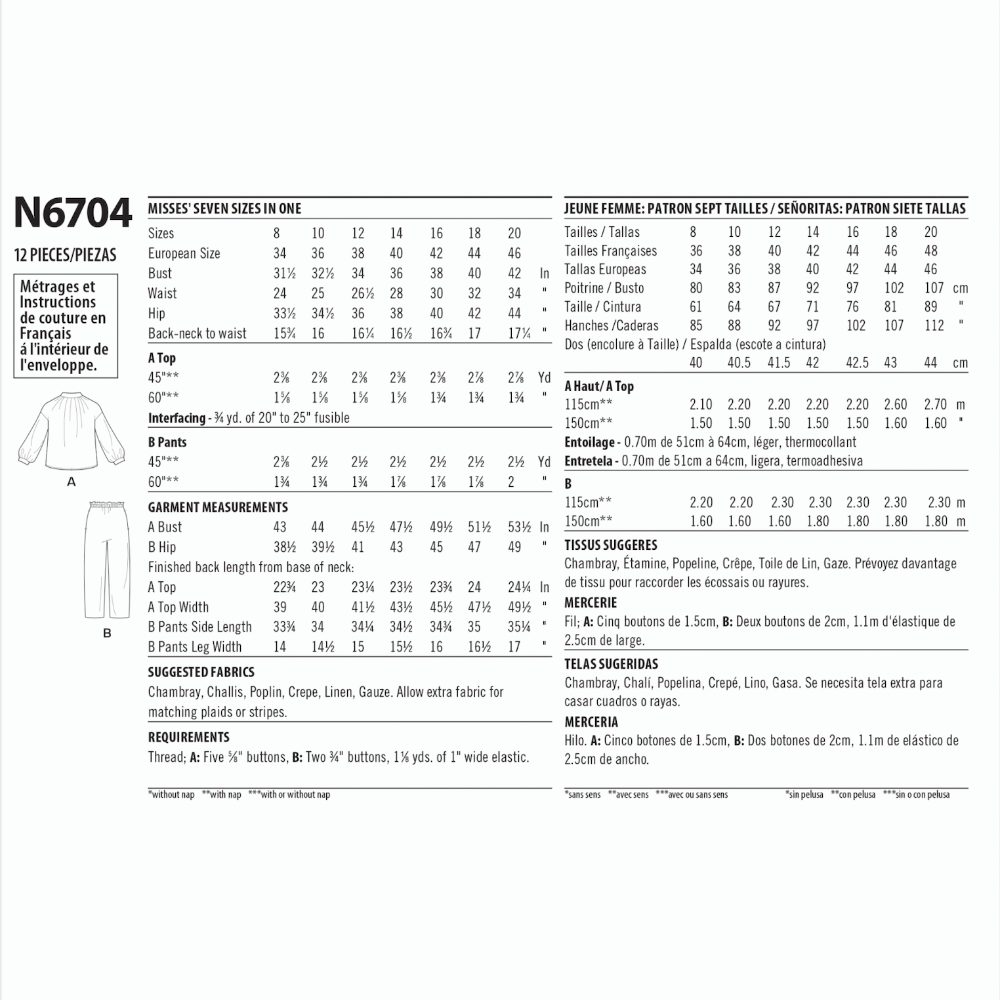 New Look Women's 6704 - Misses’ Top and Pull-On Trousers