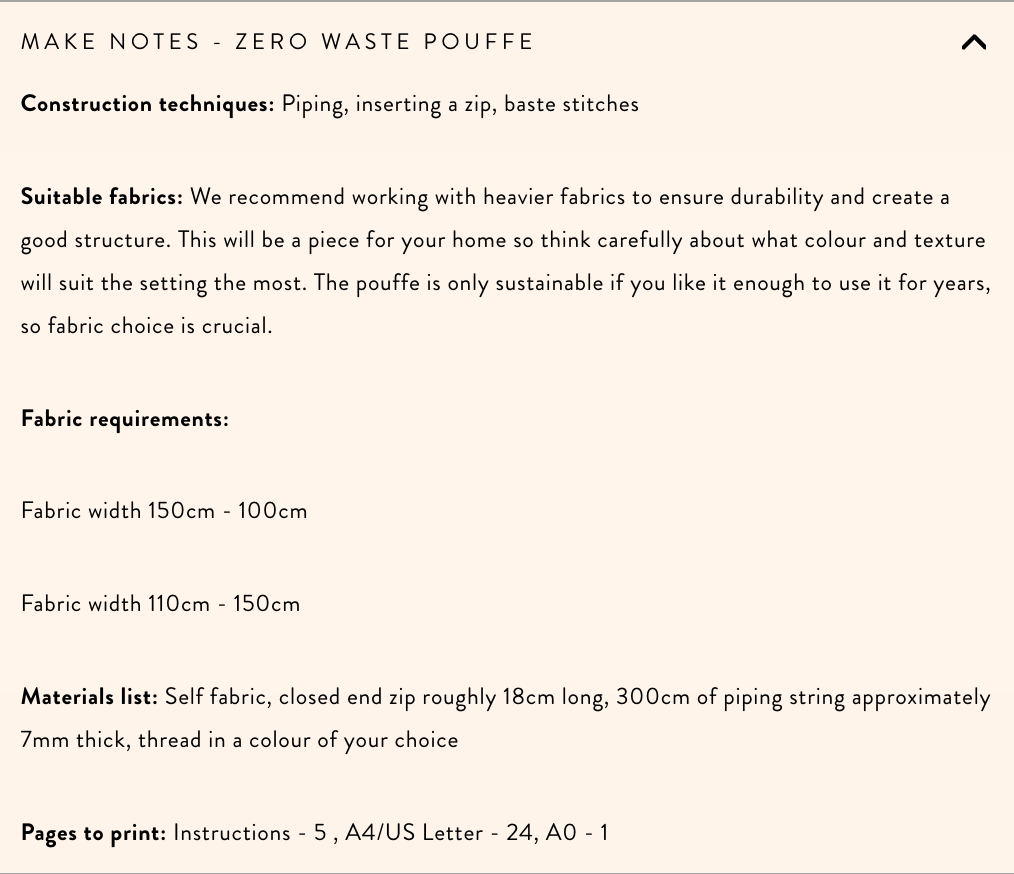 Modern Sewing Company - Zero Waste Pouffe - PDF Pattern