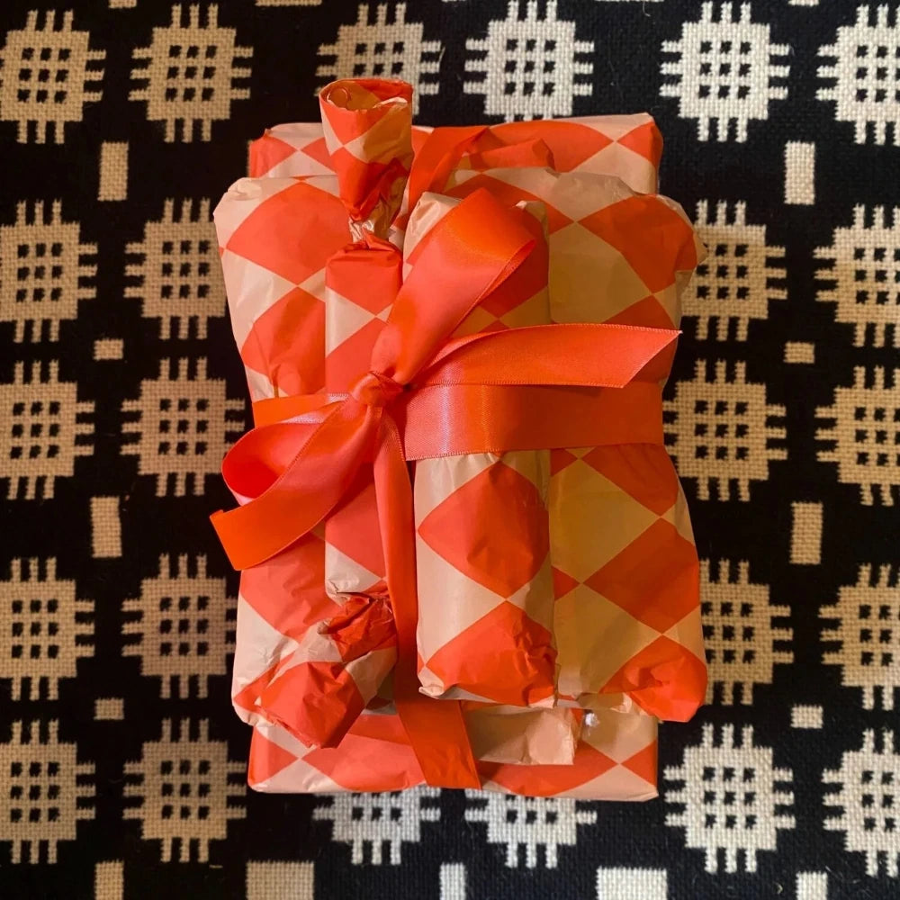 Luxury Tissue Paper - Diamond/Stripe - Fluoro Orange & Peach