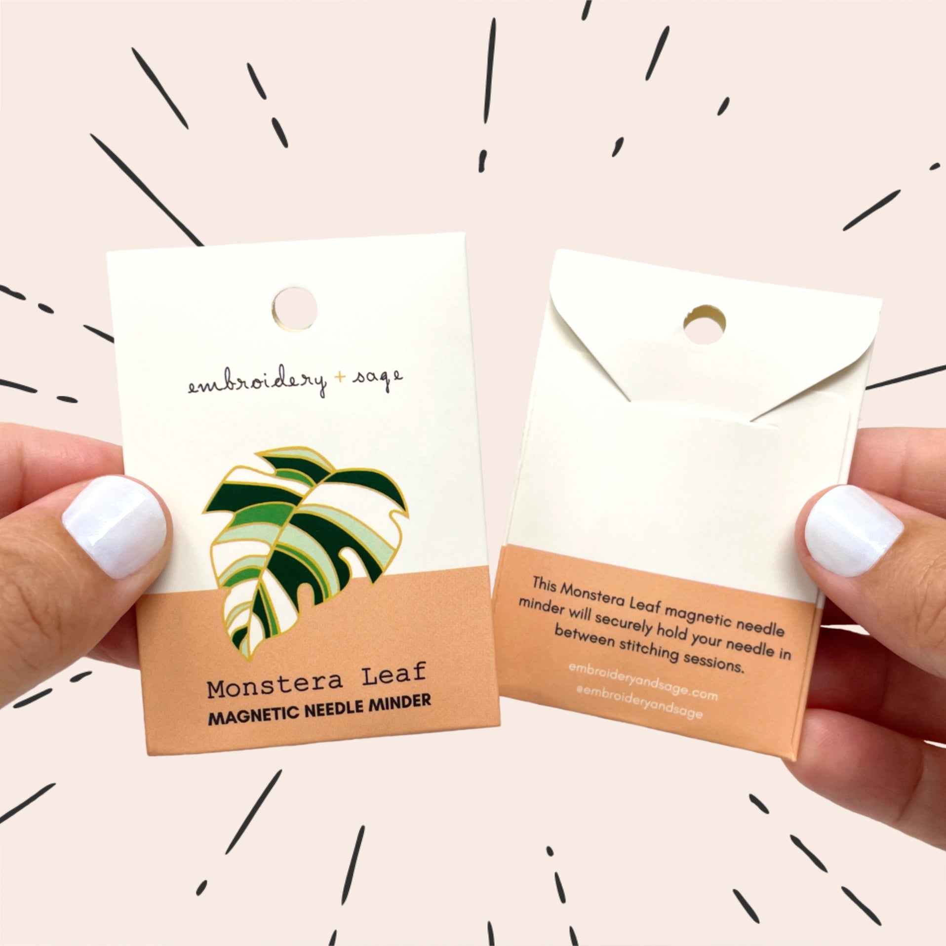 Embroidery and Sage - Magnetic Needle Minder - Monstera Leaf