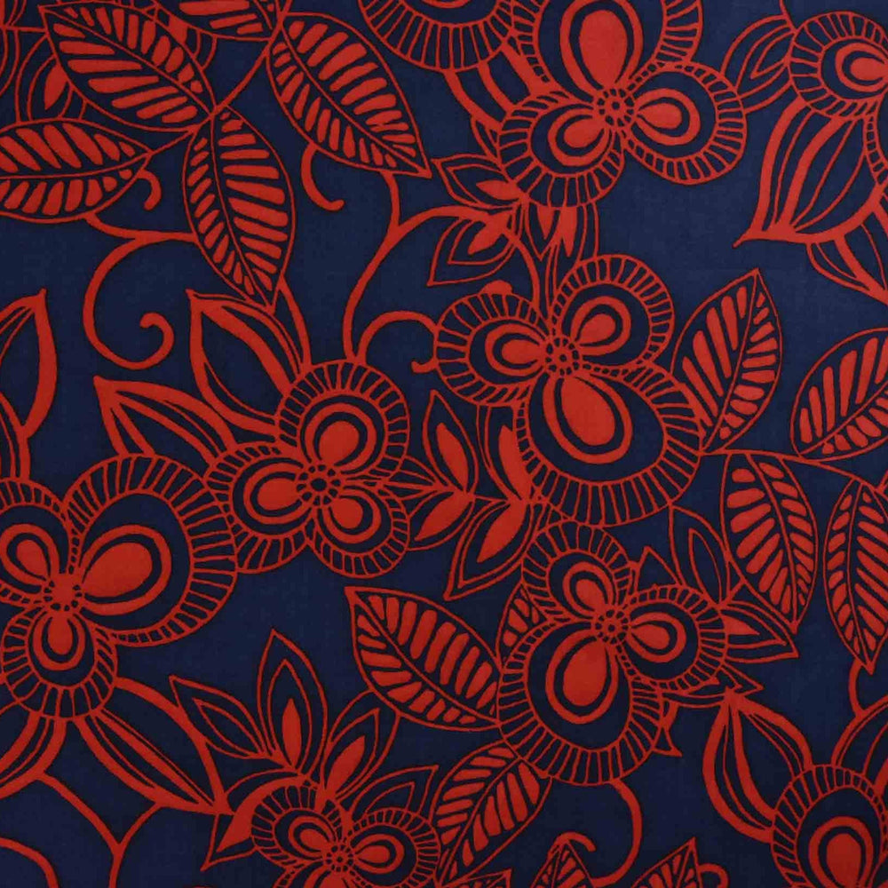Luxury Printed Cotton Lawn - Mango - Navy and Red