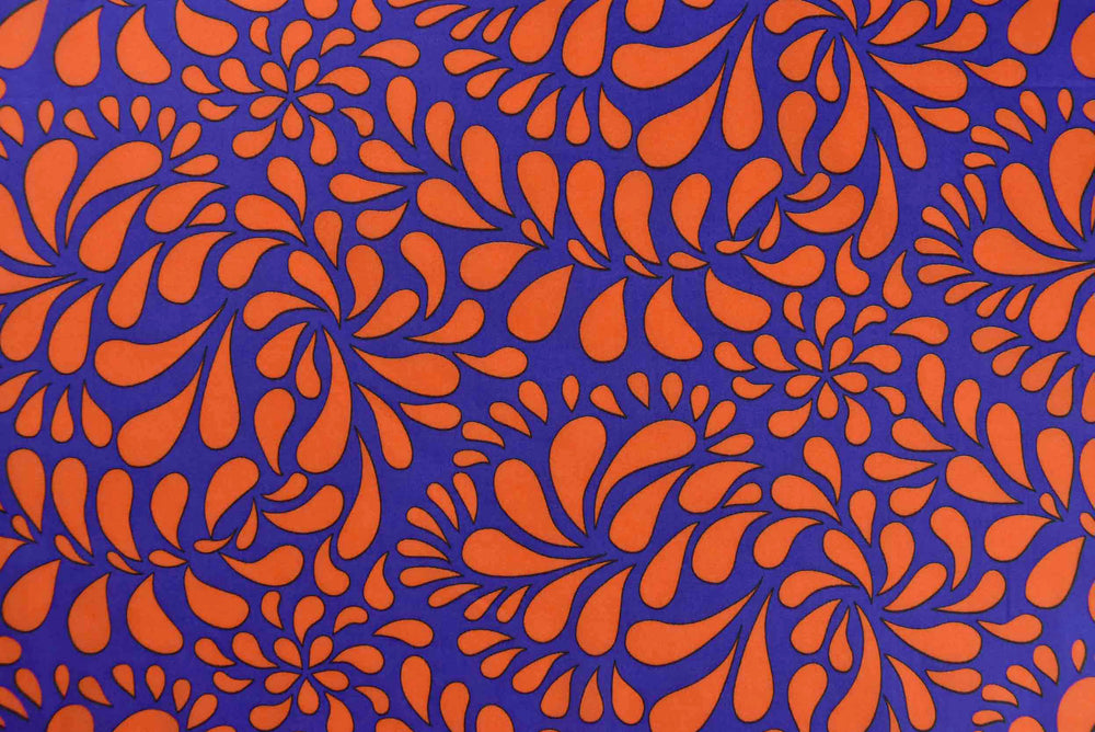 Luxury Printed Cotton Lawn - Marlin - Blue and Orange