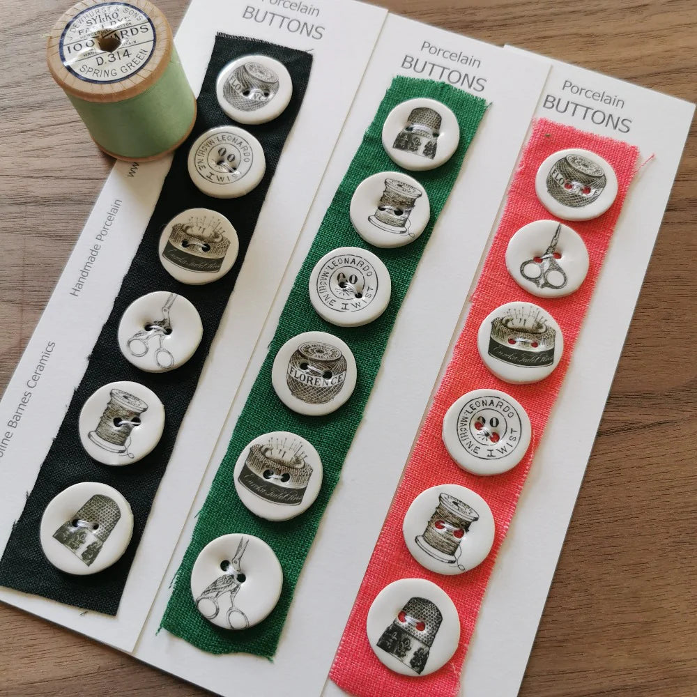 Set of 6 Porcelain Sewing Drawing Buttons