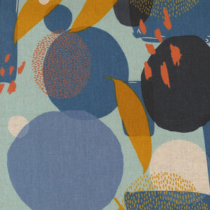 Printed Cotton Linen Mix - Urban Whisper - Mingle Geometrics Dots Brushstrokes Abstract - Sky