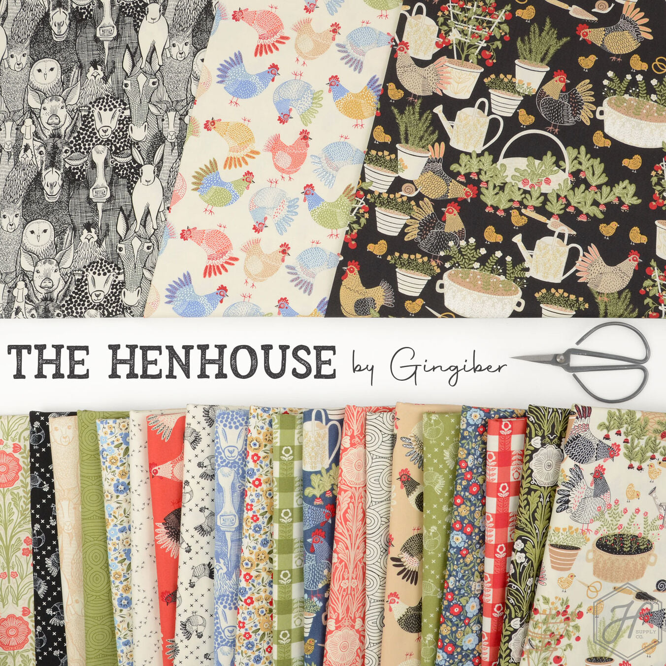 Printed Cotton Poplin - Gingiber - The Henhouse - Footprints - Barn