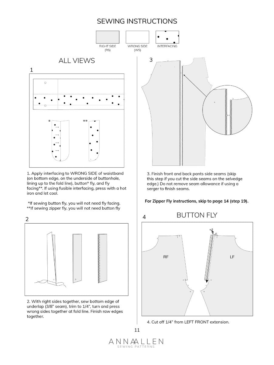 Anna Allen Clothing - Helene Selvedge Jeans UK 18-36 - PDF Pattern