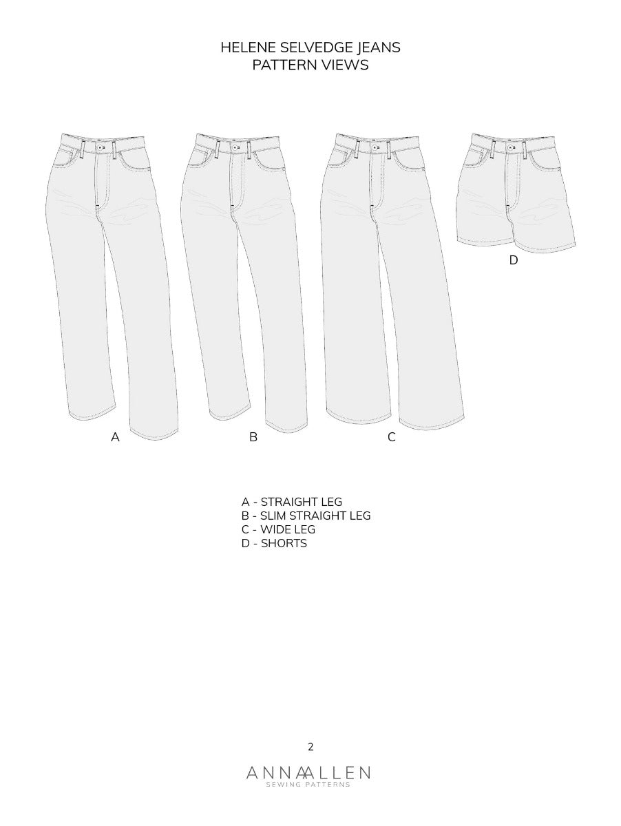 Anna Allen Clothing - Helene Selvedge Jeans UK 18-36 - PDF Pattern