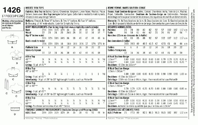 Simplicity 1426 - Vintage 50's Bra Tops
