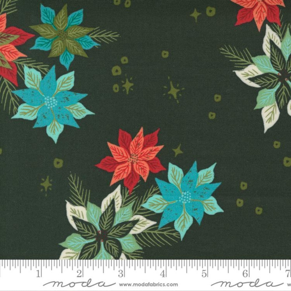 Printed Cotton Poplin - Poinsettia Mix Floral - Hunter