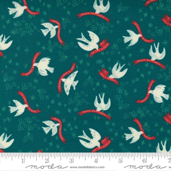 Printed Cotton Poplin - Bird Christmas Songs - Teal