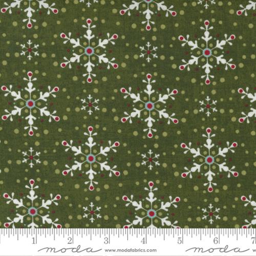 Printed Cotton Poplin - Peppermint - Snowflakes Winter Dots - Pine