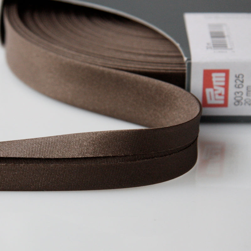 Prym Satin Bias Binding 20mm - 625 Dark Brown