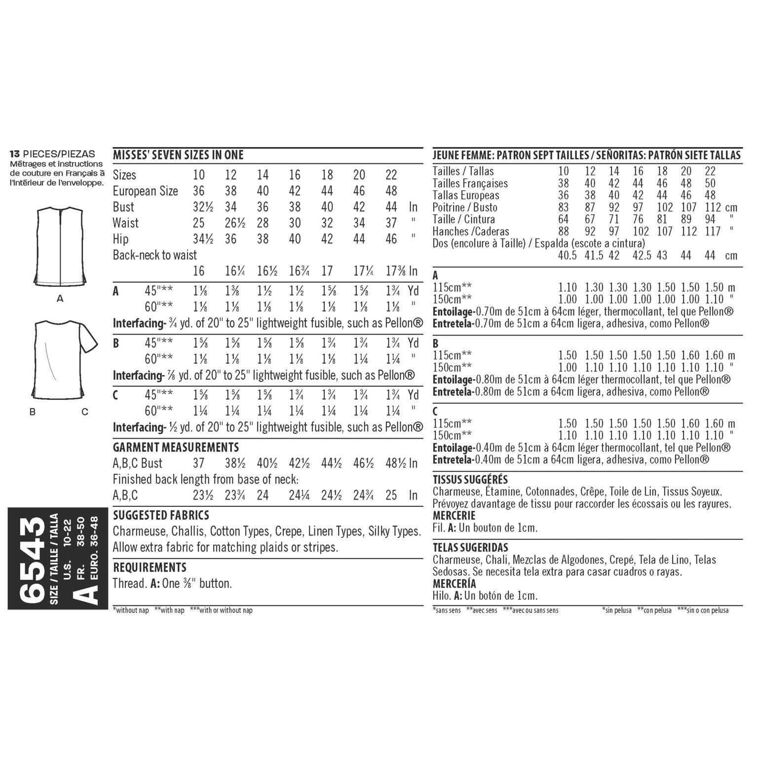 New Look Women's 6543 - Misses' Easy Tops