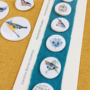 Set of 6 Porcelain Bird and Seedhead Buttons