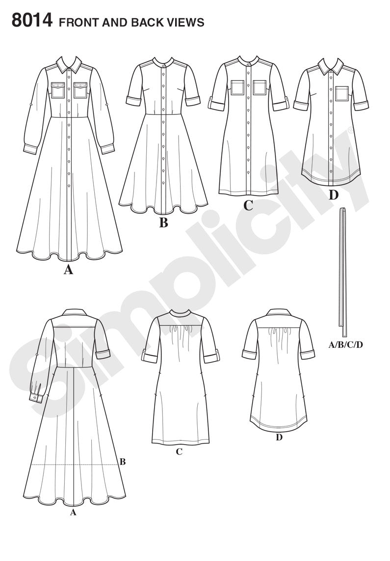 chinese dress ladies Simplicity Sewing Pattern 8014 - Classic Shirt Dress | Adult Dressmaking