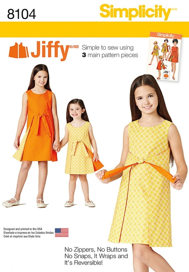 Simplicity Girls' 8104 - Girl's & Teen's Jiffy Reversible Wrap Dress - discontinued