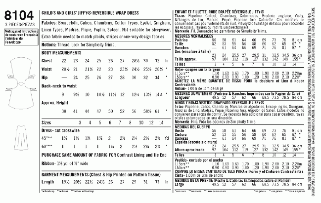 Simplicity Girls' 8104 - Girl's & Teen's Jiffy Reversible Wrap Dress - discontinued