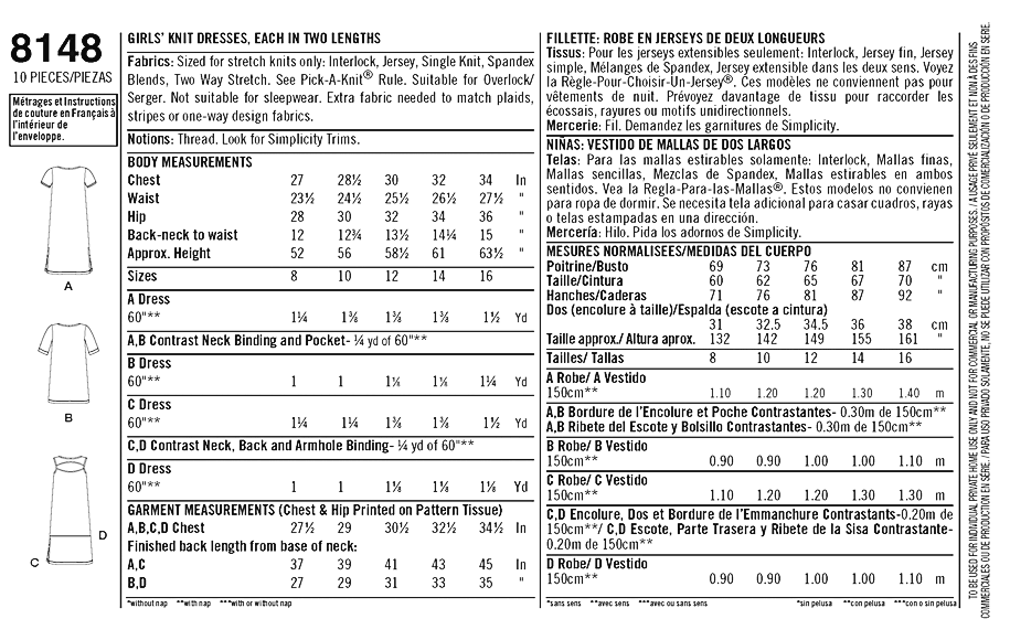 Simplicity Girls' 8148 - Girl's & Teen's Short & Maxi Knit Dresses