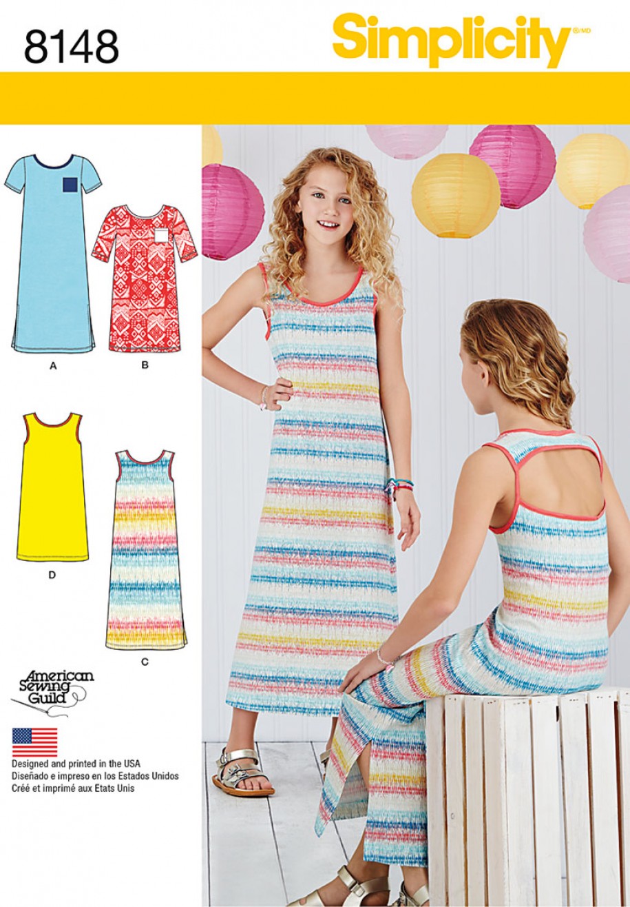 Simplicity Girls' 8148 - Girl's & Teen's Short & Maxi Knit Dresses