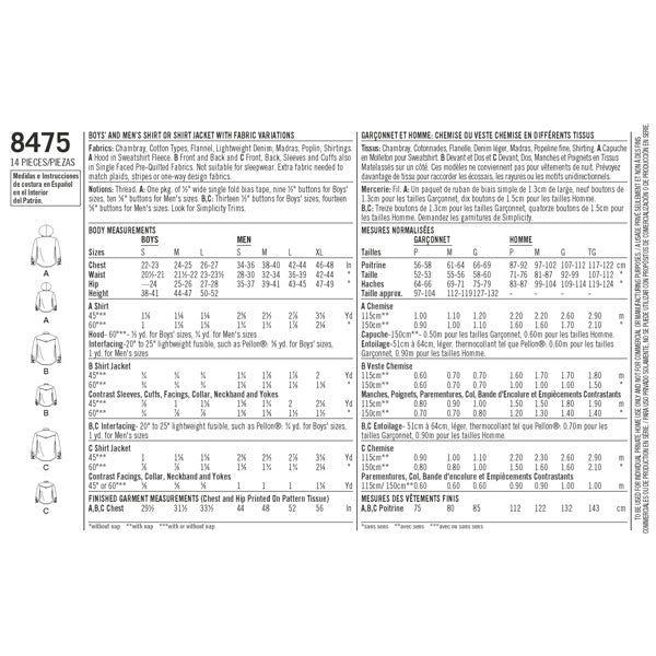 Simplicity Boy's & Men's 8475 - Shirt and Shirt-Jacket - discontinued