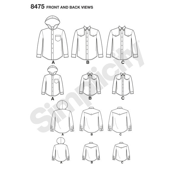 Simplicity Boy's & Men's 8475 - Shirt and Shirt-Jacket <b>LAST CHANCE</b>