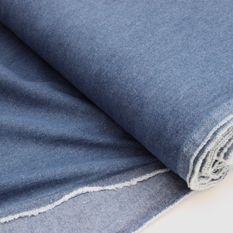 Washed Cotton Denim 8oz - Mid-Blue