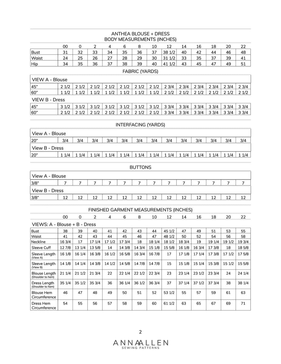 Anna Allen Clothing - Anthea Blouse & Dress - PDF Pattern