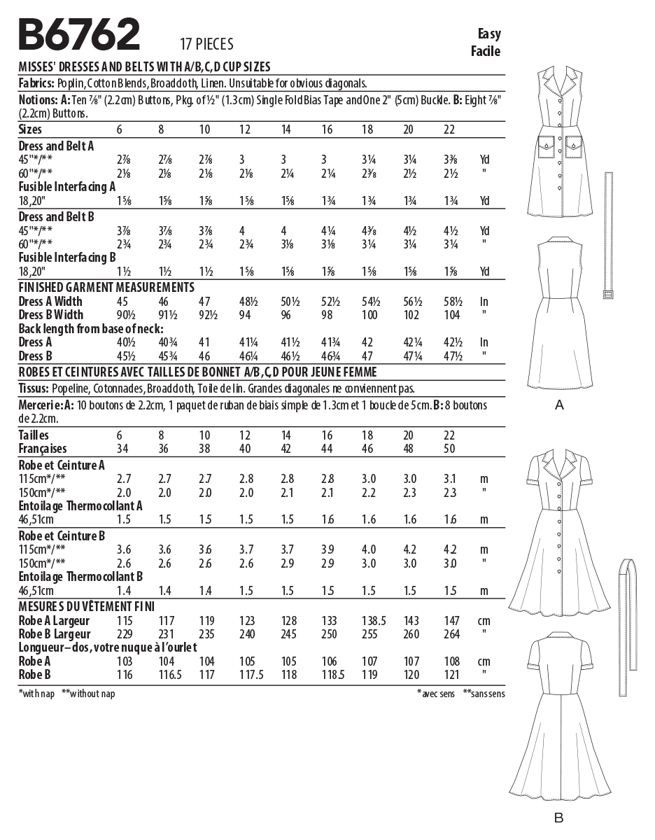 Butterick 6762 - Misses' Dress with Belt