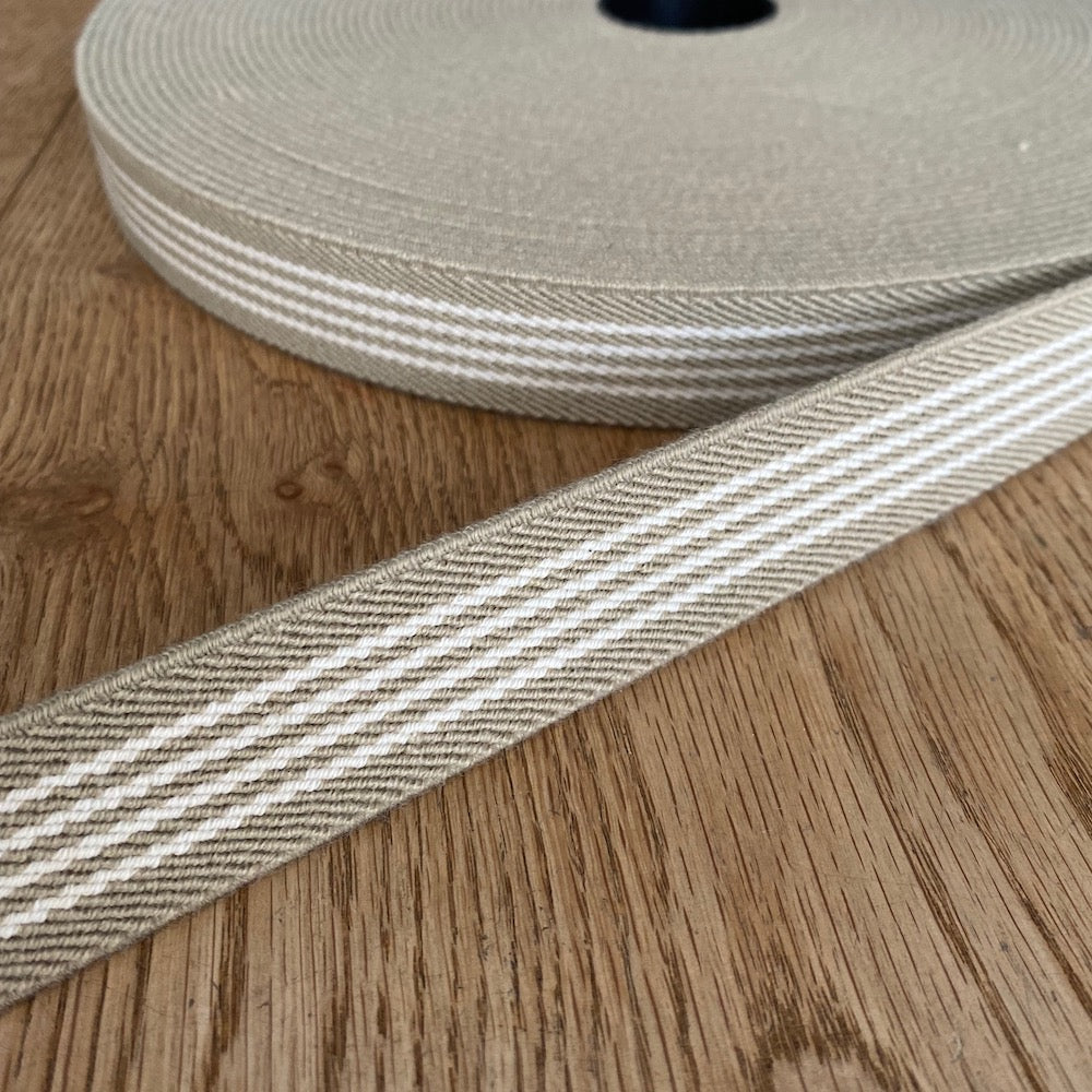 Soft Waistband Elastic Twill - 25mm - Beige/White