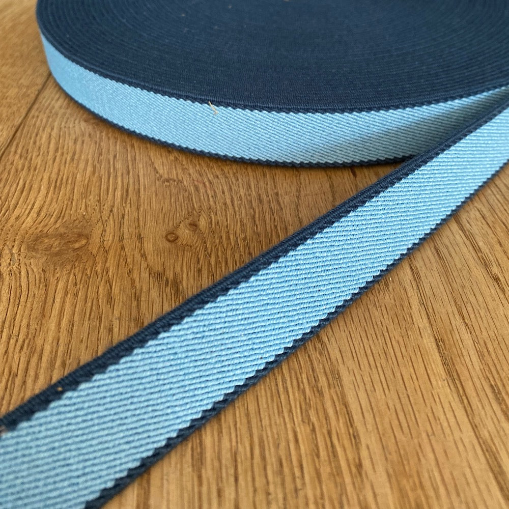 Soft Waistband Elastic Twill - 25mm - Blue Edged