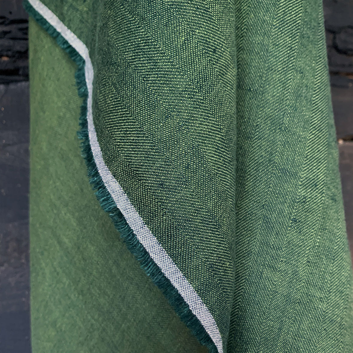 European Herringbone Linen - Dam Green