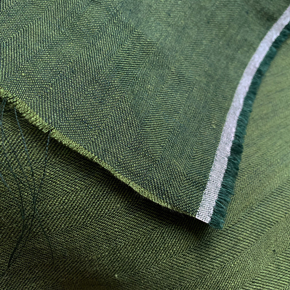 European Herringbone Linen - Dam Green