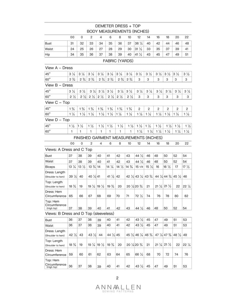 Anna Allen Clothing - Demeter Dress & Top - PDF Pattern