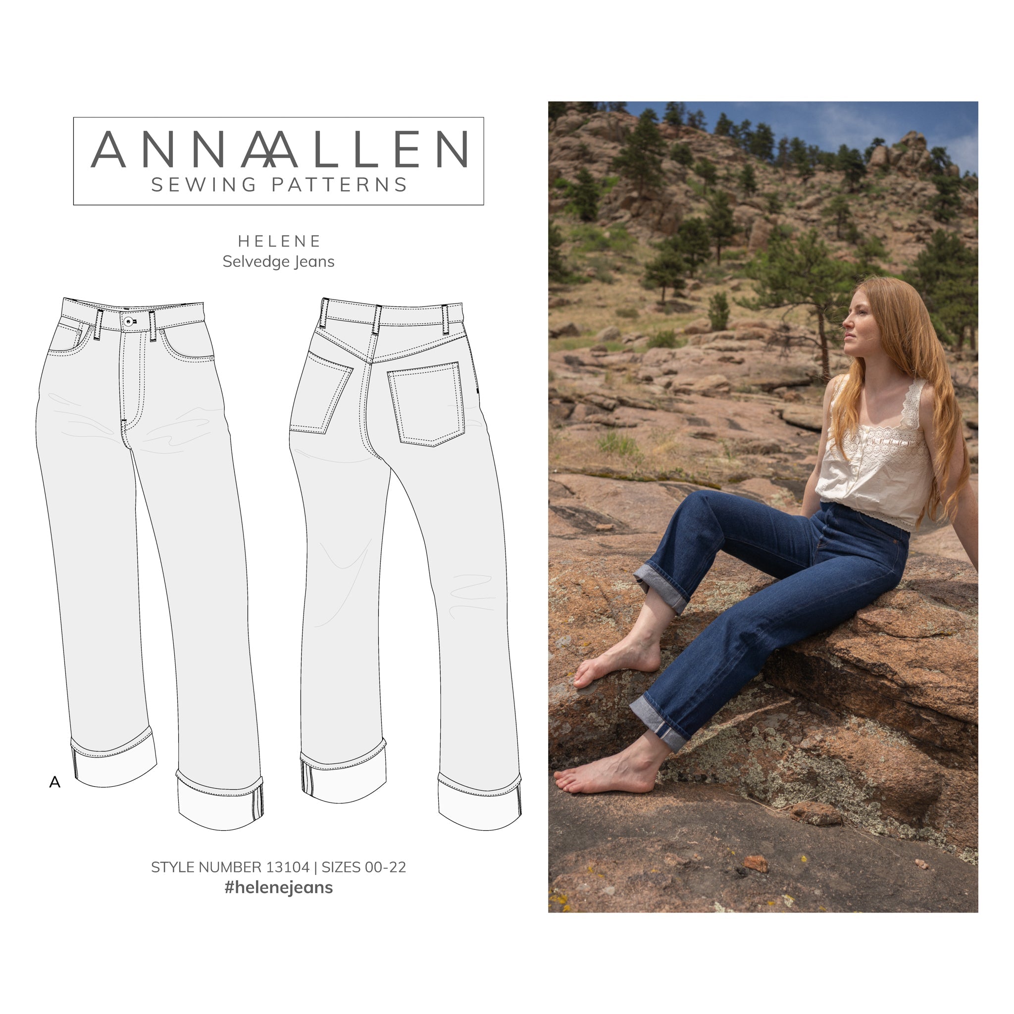 Anna Allen Clothing - Helene Selvedge Jeans UK 4-28 - PDF Pattern