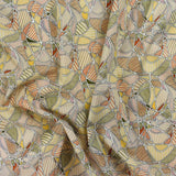 70s beige colourful printed light weight drapey cotton lawn fabric