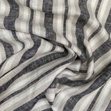 drapey linen viscose black, grey and white striped fabric